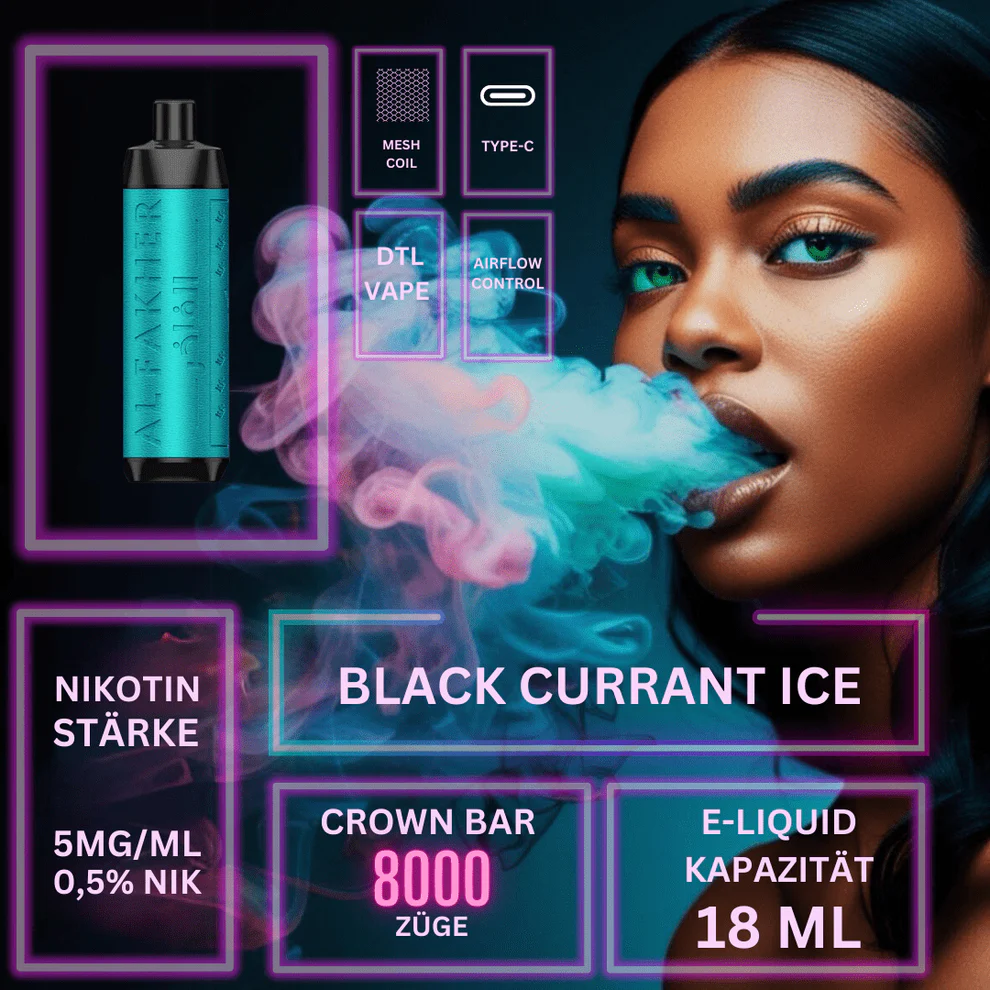 AL Fakher Crown Bar 8000 Züge Einweg E Zigarette Black CurrantIce