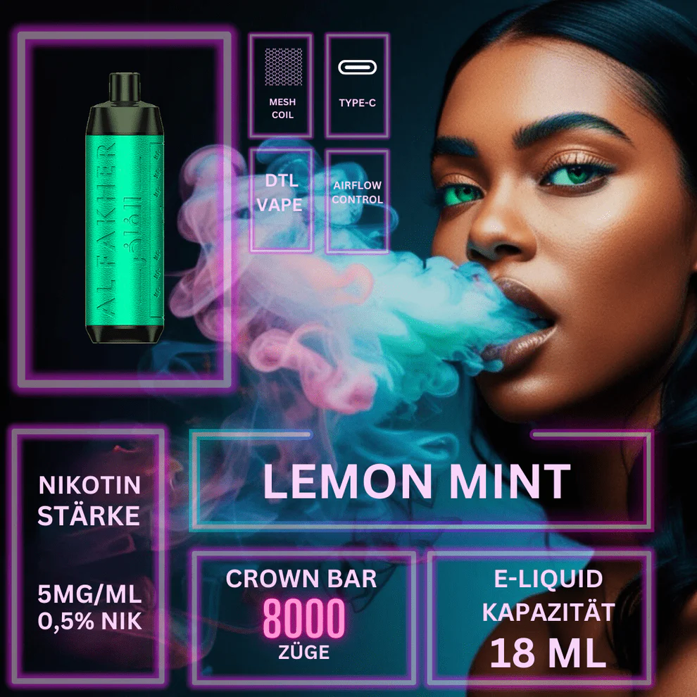 AL Fakher Crown Bar 8000 Züge Einweg E Zigarette - Limone Menta 2 AL Fakher Crown Bar 8000 Züge Einweg E Zigarette Lemon Mint becomes AL Fakher Crown Bar 8000 tiri sigaretta elettronica usa e getta Lemon Mint
