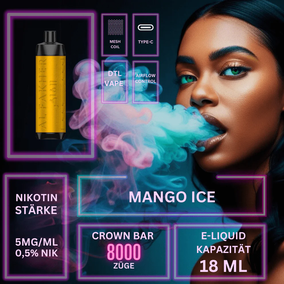 AL Fakher Crown Bar 8000 Züge Einweg E Zigarette Mango Ice