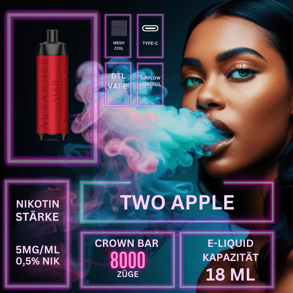AL Fakher Crown Bar 8000 Züge Einweg E Zigarette - Two Apple 2 AL Fakher Crown Bar 8000 Züge Einweg E Zigarette Two Apple