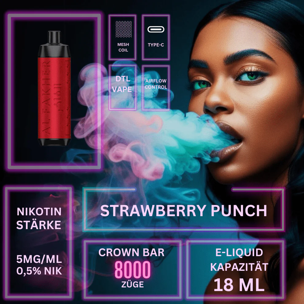 Al Fakher Crown Bar 8000: So einfach kann Dampfen sein 1 AL Fakher Vape8000 Strawberry Punch 8000