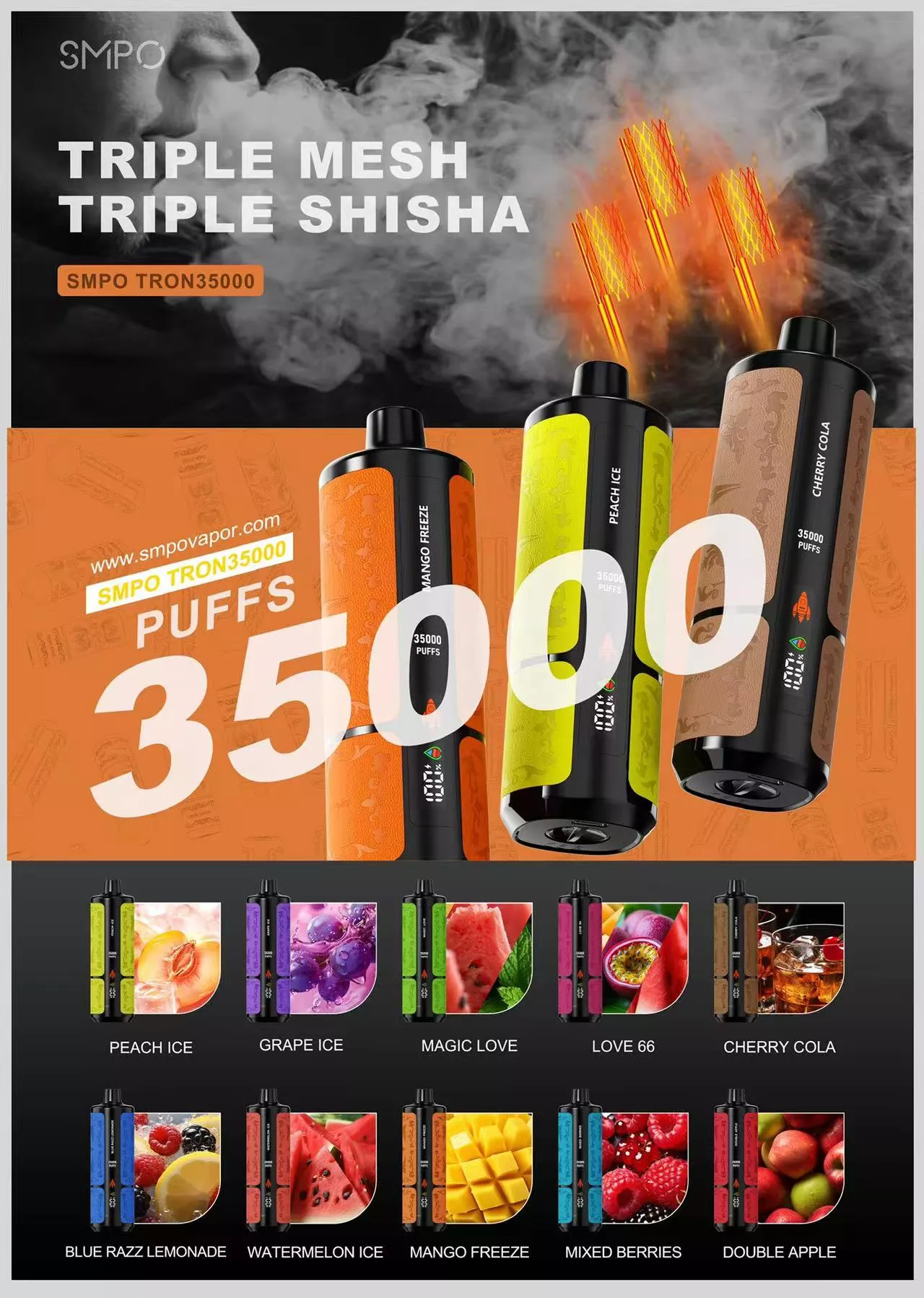 SMPO TRON35000 Züge Shisha Einweg E Zigarette - Pêche glace 2 SMPO TRON35000 Züge Shisha Einweg E Zigarette - Peach ice devient SMPO TRON35000 Züge Shisha Jetable E-Cigarette - Glace pêche